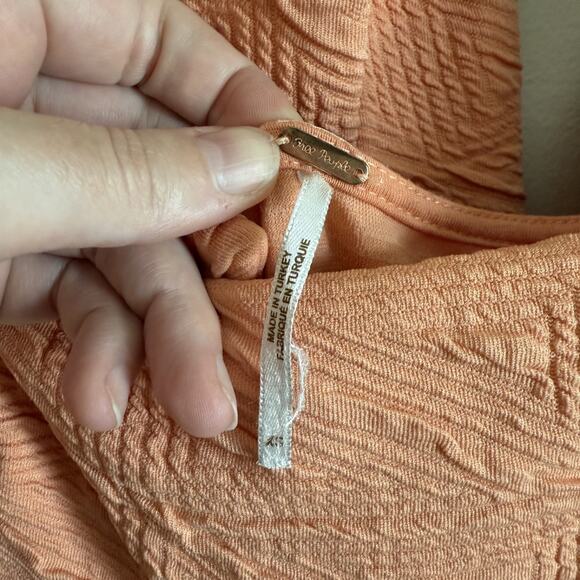 Free People Size XS Dress - Peach Puff Sleeves Babydoll Mini Tie Back Grapefruit - Picture 6 of 10